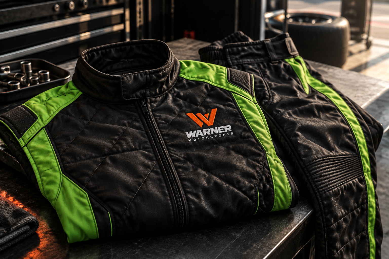Warner Motorsports black and green racewear design concept